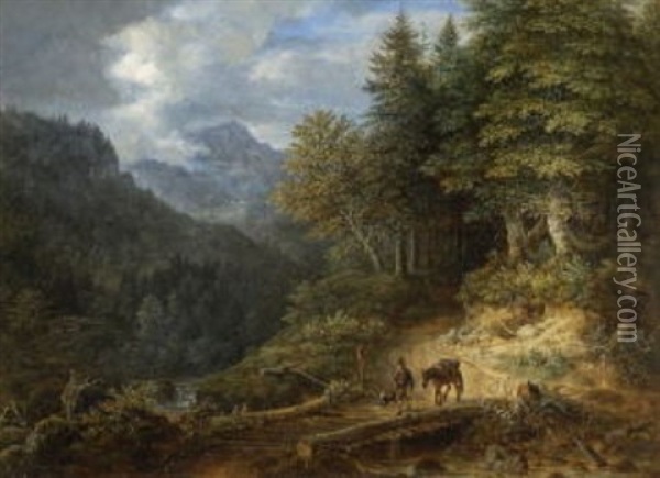 Bewaldetes Gebirgstal Oil Painting - Johann Jakob Dorner the Younger