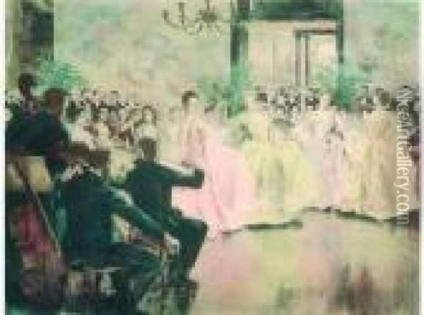 Le Menuet Chez Madame Menard-dorian. 1896 Oil Painting - Alexandre Lunois