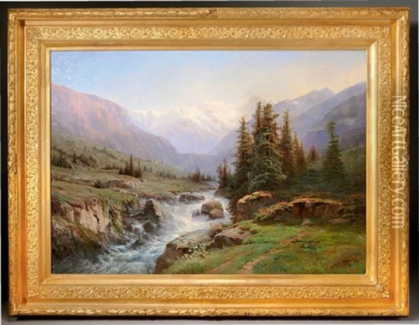 Le Mont Blanc Vu De Magnano, Italie Oil Painting - Leberecht Lortet