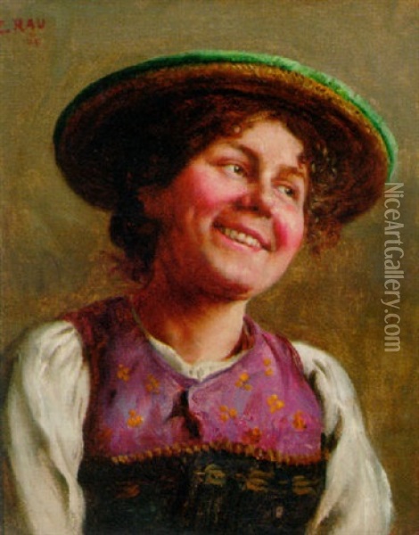 A Tyrolean Girl Oil Painting - Emil Rau