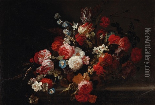 A Still Life Of Flowers In A Basket Oil Painting - Hieronymus Galle the Elder
