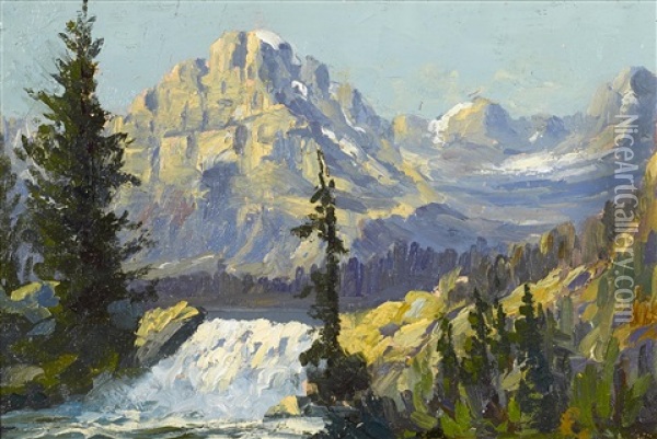 Swiftcurrent Falls, Glacier Park Oil Painting - John Fery