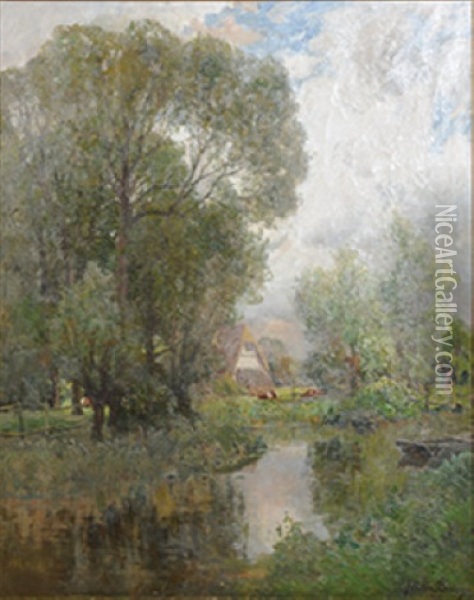 Backwater On The Ouse Oil Painting - John Noble Barlow