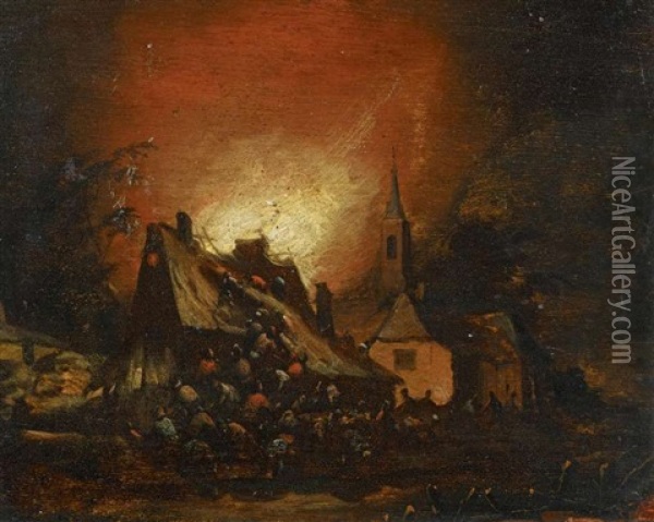 Nachtlicher Brand Im Dorf Oil Painting - Egbert Lievensz van der Poel