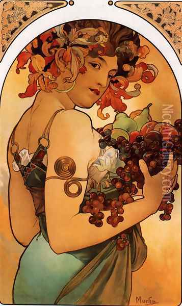 Fruit Oil Painting - Alphonse Maria Mucha