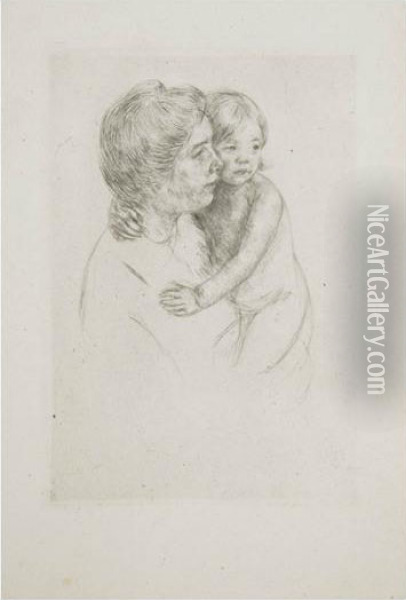Denise Holding Her Child (b. 204) Oil Painting - Mary Cassatt