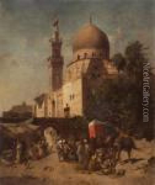 Bedouin Camp By The Walls Of A City Oil Painting - Emile Regnault de Maulmain