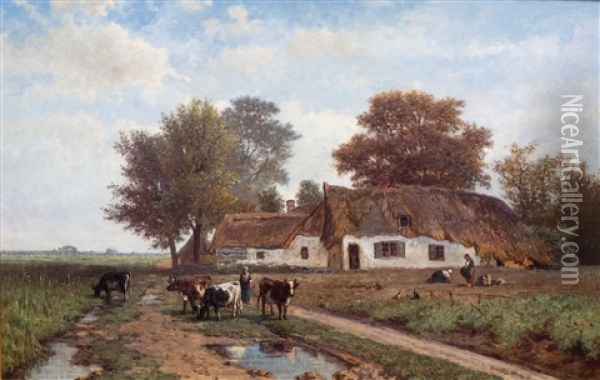 Ferme Et Vaches' / Farm And Cows Oil Painting - Paul Joseph Constantin Gabriel