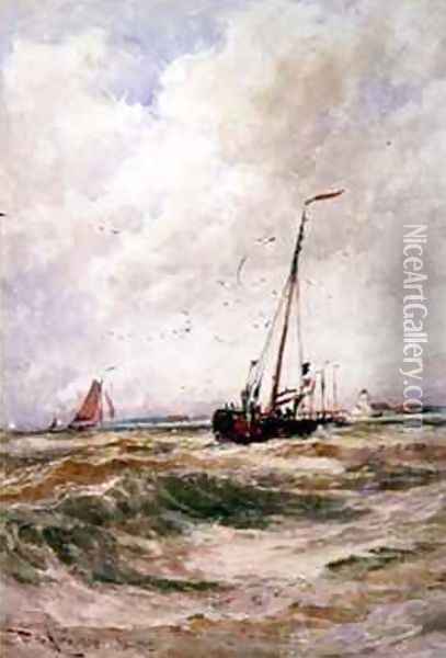 Fishing Boats Off Katwick Oil Painting - Thomas Bush Hardy