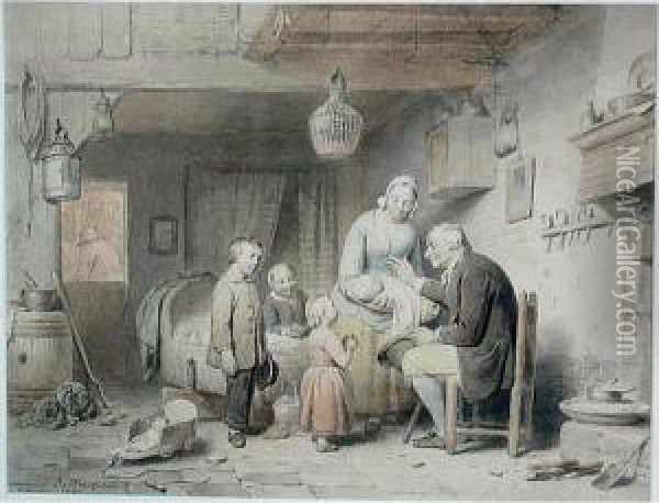 A Visit From Grandfather Oil Painting - Ferdinand de Braekeleer