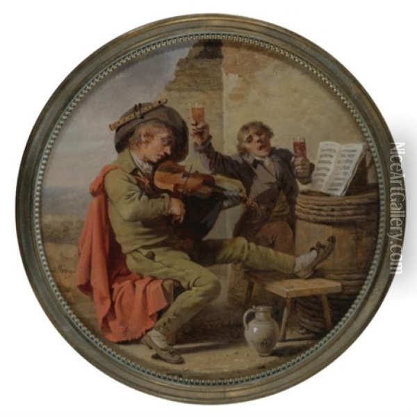 The Musician And The Drinker Oil Painting - Martin Droelling