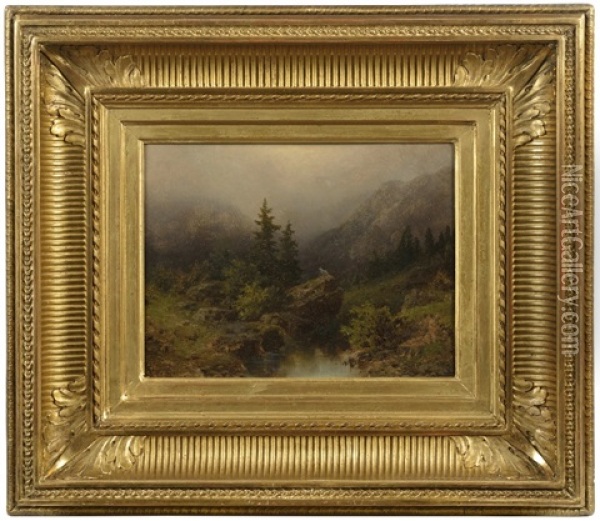 Mountain Landscape With A River Oil Painting - August Bedrich Piepenhagen