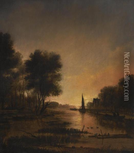 A Wooded River Landscape Oil Painting - Aert van der Neer
