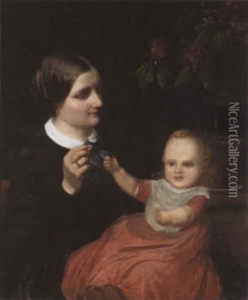 The Artist's Wife And Child Oil Painting - Wilhelm Nicolai Marstrand