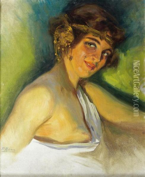 Jeune Femme En Buste. Oil Painting - Pierra Ribera