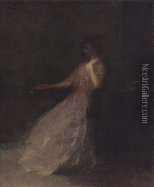 Lady With A Rose Oil Painting - Thomas Wilmer Dewing