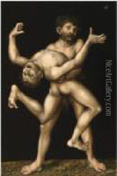Hercules And Antaeus Oil Painting - Lucas The Elder Cranach