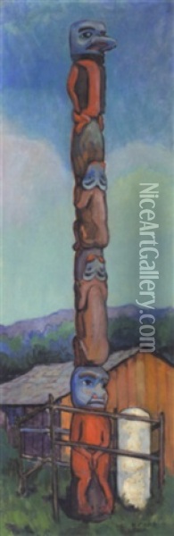 Haida Totem Pole Oil Painting - Emily Carr