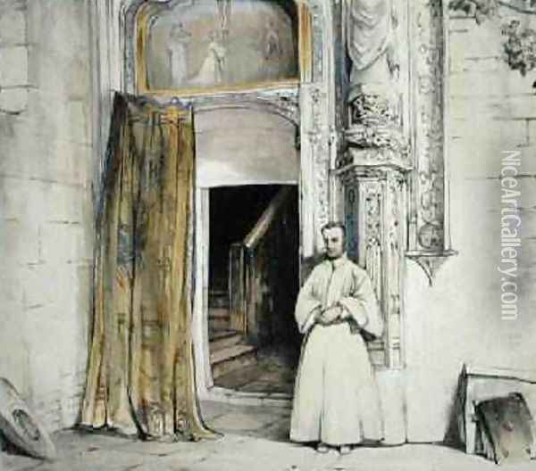 A Monastery Door Oil Painting - John Frederick Lewis