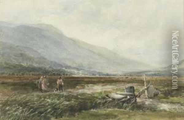 Travellers On A Track In An Extensive Mountainous Landscape Oil Painting - Edmund Morison Wimperis