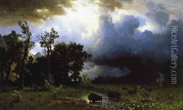 Buffalo Trail (or The Impending Storm) Oil Painting - Albert Bierstadt