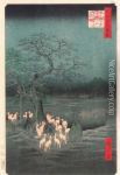 Oji Shozoku-enoki Omisoka No Kitsunebi Oil Painting - Utagawa or Ando Hiroshige