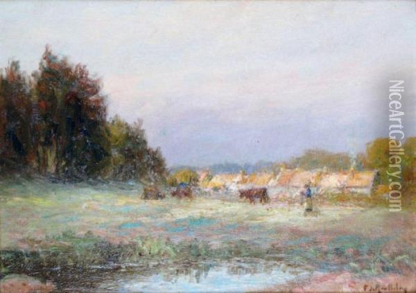 Mare Et Pturage Pres Du Village Oil Painting - Francois Richard De Montholon