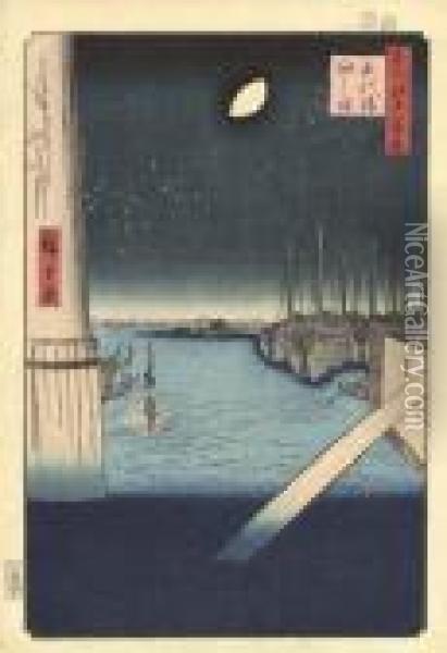 Eitaibashi, Tsukudajima (eitai Bridge, Tsukuda Island) Oil Painting - Utagawa or Ando Hiroshige