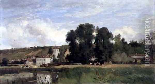 On the Banks of the Seine at Levy Oil Painting - Eugene Antoine Samuel Lavieille