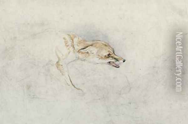 Study of a crouching Fox facing right verso faint sketch of foxs head and tail Oil Painting - John Frederick Lewis