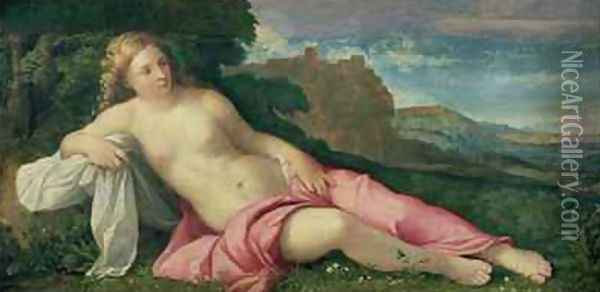 Venus in a Landscape, c.1520 Oil Painting - Palma Vecchio (Jacopo Negretti)