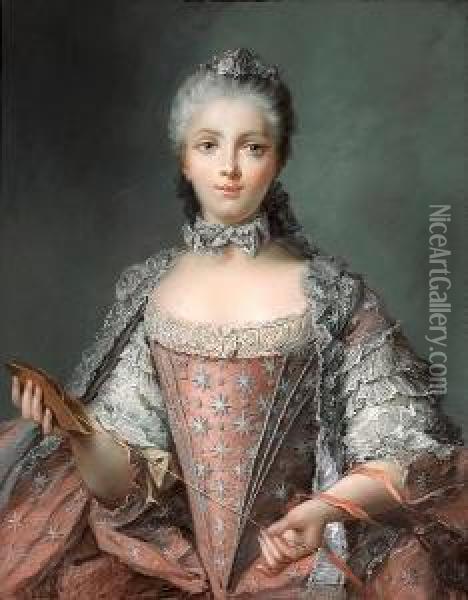 A Portrait Of A Noblewoman, Thought To Bemadame De Pompadour Oil Painting - Jean-Baptiste Perronneau