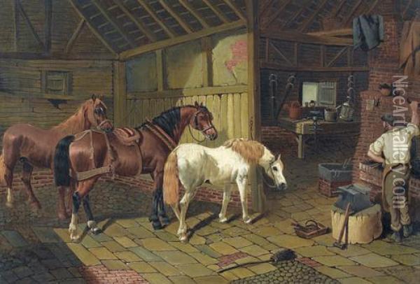 Pferde Beim Hufschmied Oil Painting - John Frederick Herring Snr
