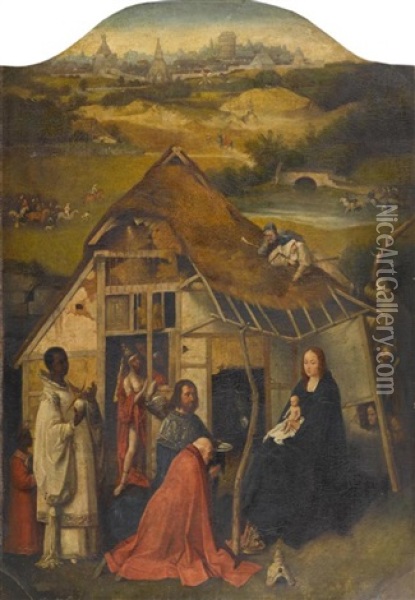 Anbetung Der Konige Mit Jerusalem Im Hintergrund Oil Painting - Hieronymus Bosch