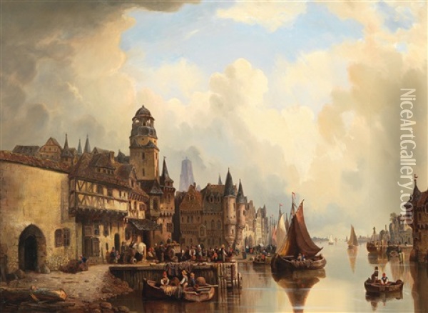View Of City Oil Painting - Reinhold Grohmann