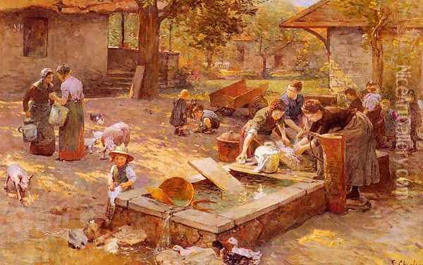 At The Washing Place Oil Painting - Luigi Chialiva