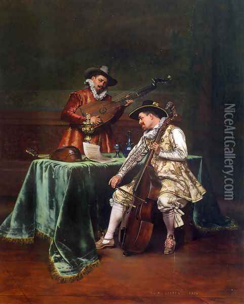 The Musicians Oil Painting - Adolphe-Alexandre Lesrel