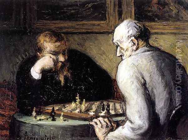The Chess Players Oil Painting - Honore Daumier