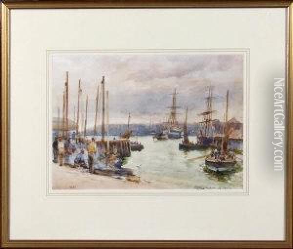 Fishing Harbour, North Shields Oil Painting - Robert Jobling