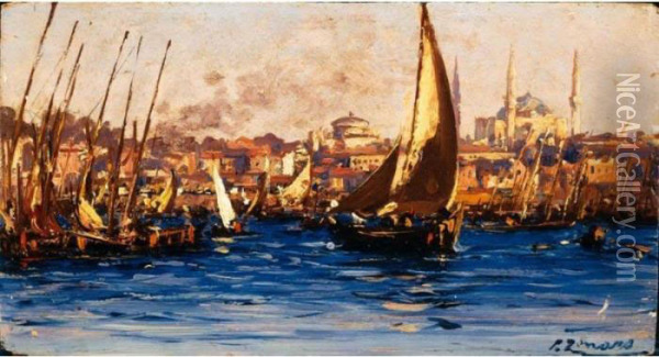 Porto Di Istambul Oil Painting - Fausto Zonaro
