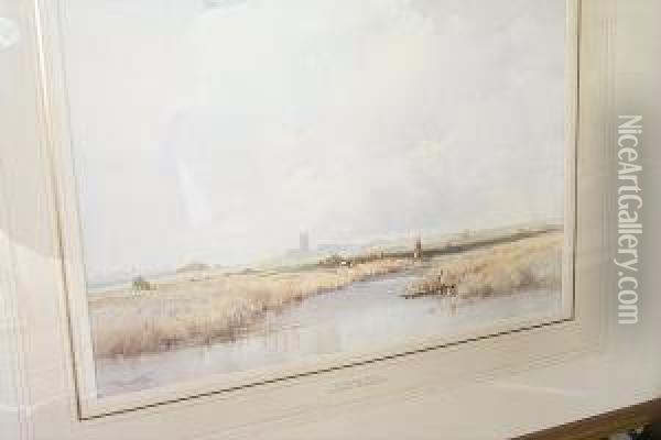 A Norfolk River Oil Painting - Charles Harrington