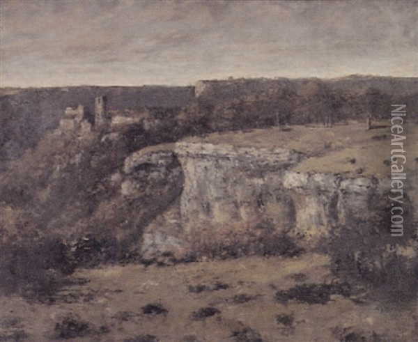 Chateau De Fcey En Varay Et Les Falaises A Ornans Oil Painting - Gustave Courbet