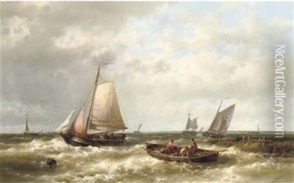 Ships On A Choppy Sea By An Estuary Oil Painting - Abraham Hulk the Elder