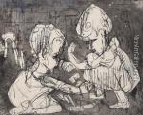 Spielende Kinder - Kaspar Und Judith. Oil Painting - Albert Muller