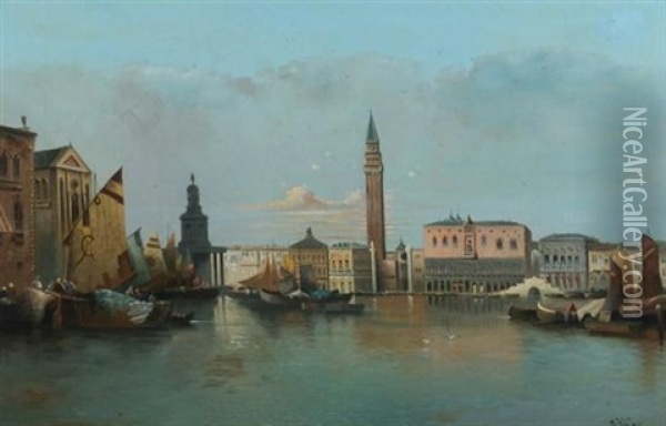 The Doge's Palace, Venice Oil Painting - Anton Huebner