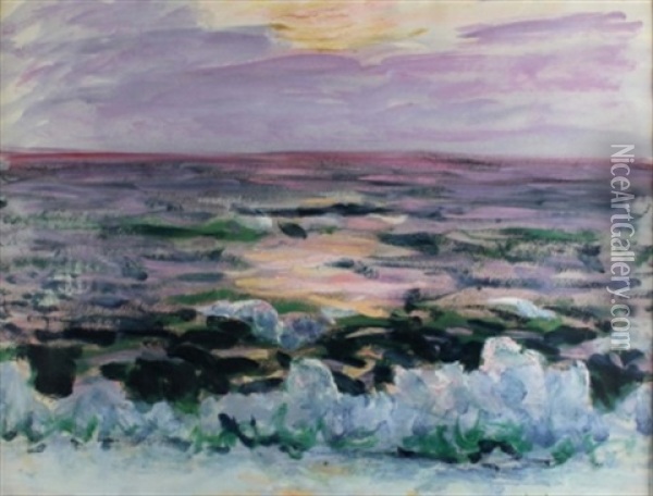 Waves Breaking On The Shore At Sunset Oil Painting - Roderic O'Conor