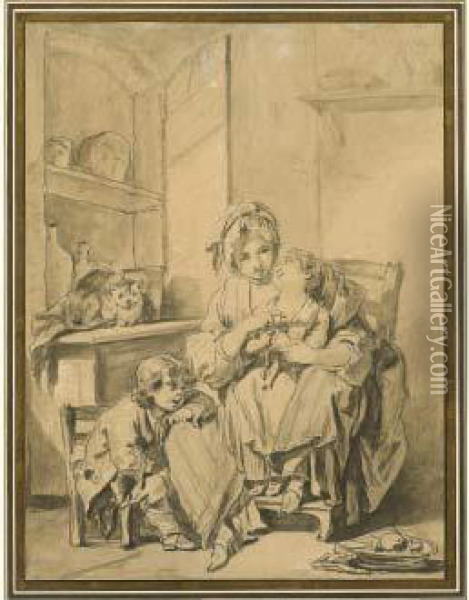 Les Soins Maternels Oil Painting - Jean Baptiste Greuze