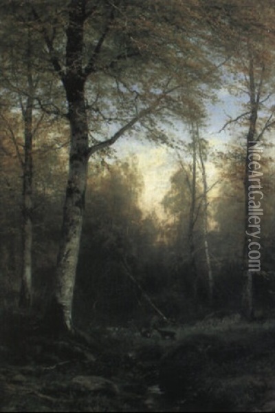 Damwild In Waldlichtung Oil Painting - Carl Ludwig Fahrbach