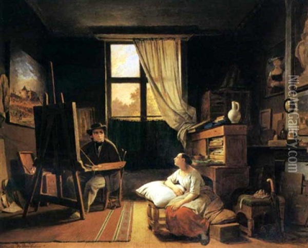 Artist And Model Oil Painting - Ferdinand de Braekeleer the Elder
