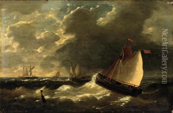 Shipping On Choppy Waters Oil Painting - Louis Verboeckhoven